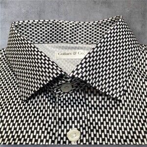 Collars & Co Polo Shirt Mens Large Black Vantage Dress Collar Golf Preppy NEW